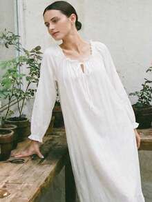 Spring/Autumn Women Princess Style Sweet Long Sleeve Solid Color Sleepwear, Can Be Worn Outdoors, Fall, Winter - White - View 1