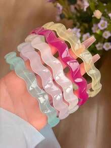 5/6pcs Girls Candy Color Acrylic Wavy Hair Headbands With Teeth Non-Slip Hair Clips Minimalist Thin Style Hair Accessories Suitable For Daily Wear - Multicolor - View 9