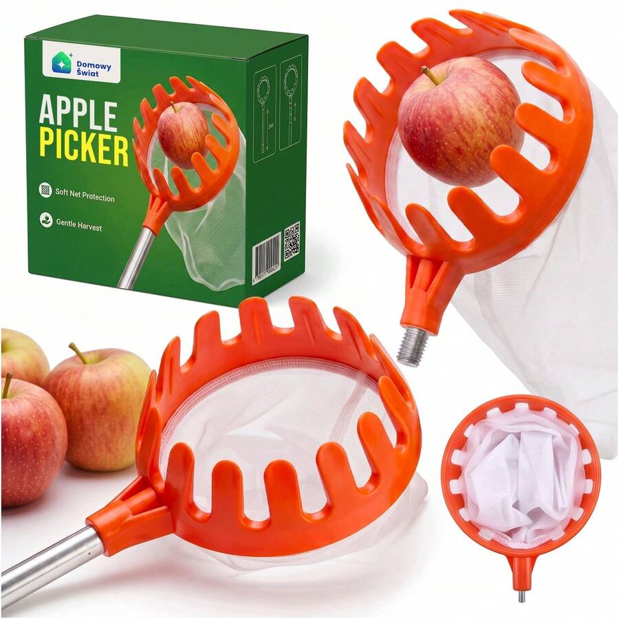 Fruit Picker Basket 20 * 16 * 18.5 Cm With Polyester Collection Bag, Orange Picking Tool For Apples Pears And Peaches, Universal Attachment For Most Poles, Reusable Harvesting Accessory Without Pole Ideal For Garden And Orchard Use - A - View 1