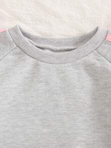 Setelan Kasual Segar 2 Potong untuk Anak Perempuan dengan Dekorasi Pita, Sweatshirt Longgar Leher Bulat dan Celana Panjang Lebar, Musim Semi/Gugur - Grey - View 3