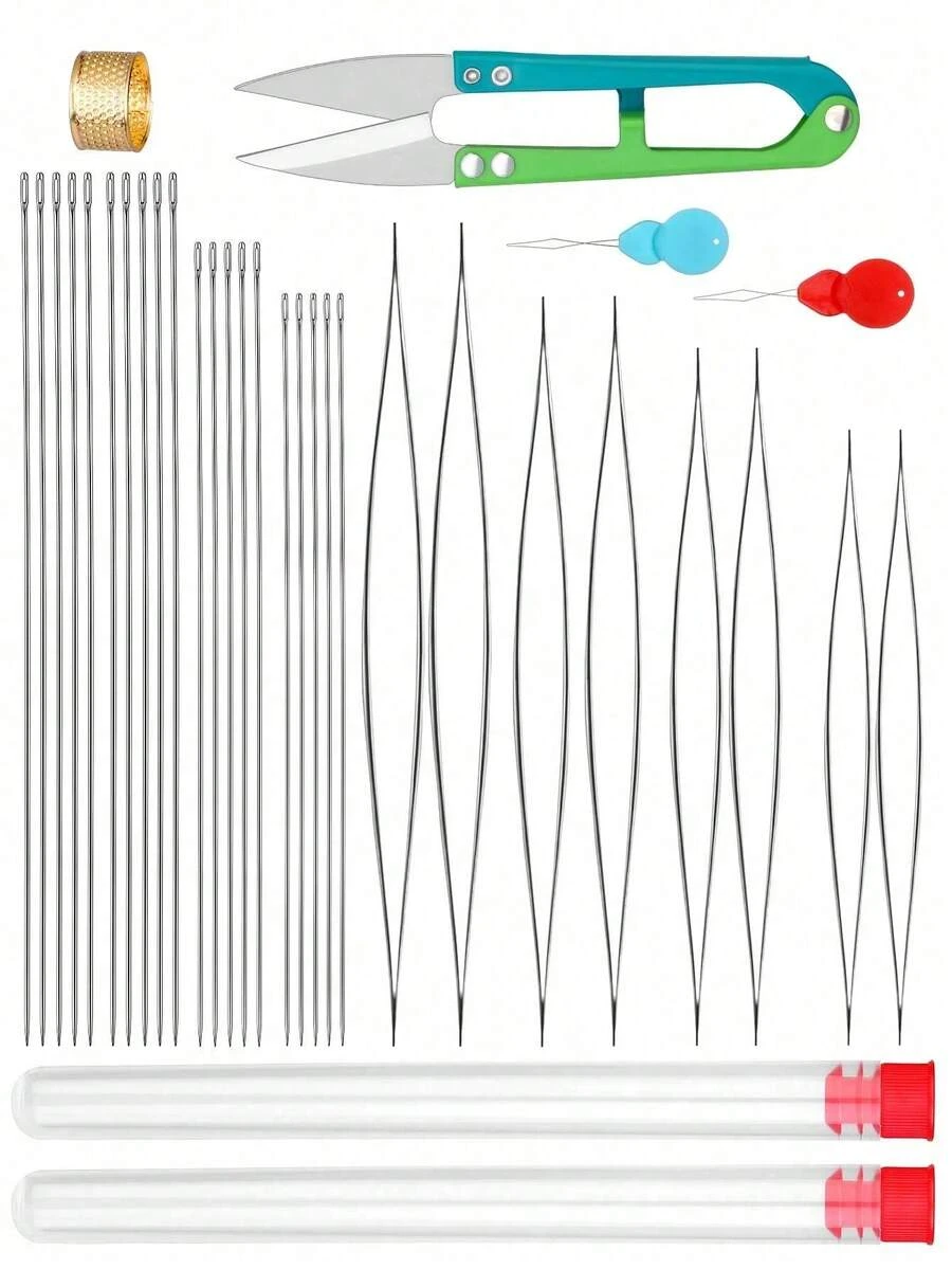 24/31/32/Set DIY Beading Needles, Includes Middle Hole Beading Needles, Thin Long Seed Bead Needles, Jewelry Making Tools For Bracelets, Necklaces