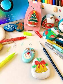 Multi-Piece Smooth White Painting Stones,Flat/Hand Selected Rocks For Crafts Art Decoration,Chemical-Free With Polished Smooth Surface For Even Painting,Beginners & DIY Handmade Projects,Arts And Crafts Supplies,Decorative Stones For Creative Artwork - Multicolor - View 3