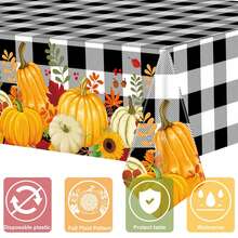 4 Paket/1 Buah Taplak Meja Kotak-kotak Musim Gugur Taplak Meja Plastik Motif Taplak Meja Kotak-kotak Hitam Putih Motif Buffalo dengan Taplak Meja Musim Gugur Sekali Pakai untuk Ruang Makan Dapur Pesta Thanksgiving Musim Gugur 54 X 108 Inci - MultiWarna - View 4