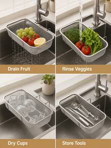 Heavy-Duty Sink Drain Basket With Extending Legs To Block Residue Rustproof Storage Rack For Urban Home Cooks Aesthetic Wash Strainer Perfect For Rinsing Fruits At Home Christmas,Kitchen Storage Racks, Kitchen Supplies, Sink Drain Baskets - L - View 11
