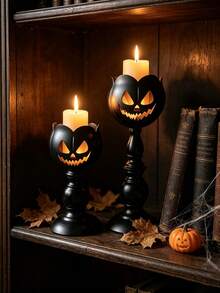 Halloween Pumpkin Face Metal Candle Holder Black Pedestal Candlestick No Candles Spooky Tabletop Decor For Mantel Shelf Party Home Desktop Holiday Gift - Multiple Styles - View 6