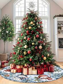 1/100件裝聖誕主題聖誕樹裙，藍色聖誕雪人主題，圓形底座，直徑60/90CM可選；適用於冬季派對與居家節日裝飾，理想的聖誕樹裝飾 - 彩色 - 查看 5