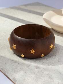 1pc Vintage Fashion Versatile Exaggerated Design Geometric Wide Wooden Bracelet For Women, Suitable For Daily Wear (Random Cut Pattern) - Multicolor - View 17
