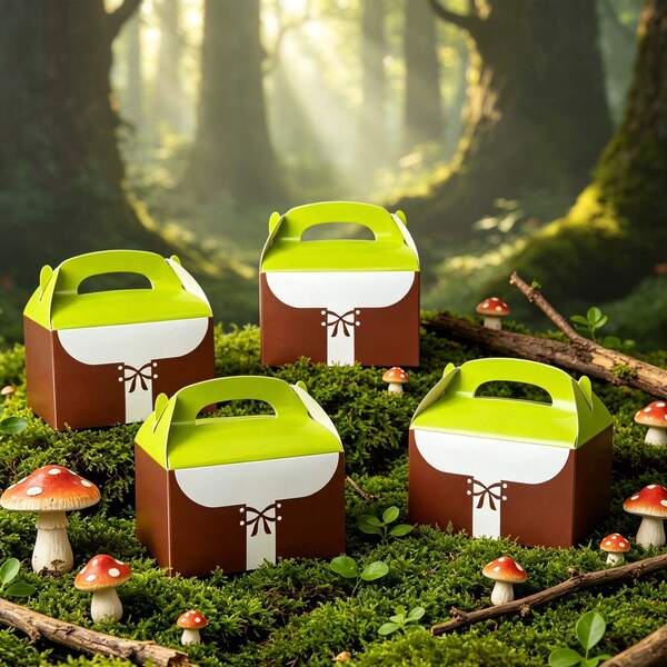 Gift Box Green Forest Birthday Party Tote Box Cute Halloween Family Gathering Gift Packaging Box Gender Reveal Baptism Wedding Christmas Baby Shower Party Small Gift Decoration Carnival Small Party Favor Suitable For Various Party Scenes Party Supplies