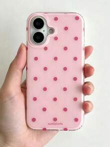 時尚手機殼，簡約可愛設計，黑白波點圖案，適用於 iPhone 11 至 17 系列，包含 Pro Max 版本。（手機殼上的標籤僅供拍攝使用，實際產品不含標籤） - 粉色 - 查看 3