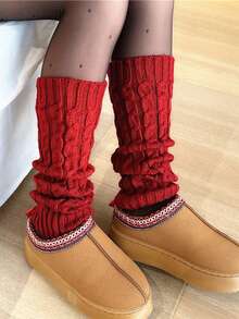 1 Pair Fashion Patterned Long Leg Warmers, Simple Knitted Warm Leg Warmers, Suitable For Spring, Autumn And Winter Wear - Multicolor - View 4