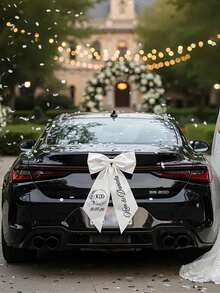 客製化新婚婚車蝴蝶結，可個性化姓名大尺寸緞面蝴蝶結，新娘婚車裝飾，浪漫婚禮拍照道具，裝飾用，可重複使用，居家適用 - 彩色 - 查看 4