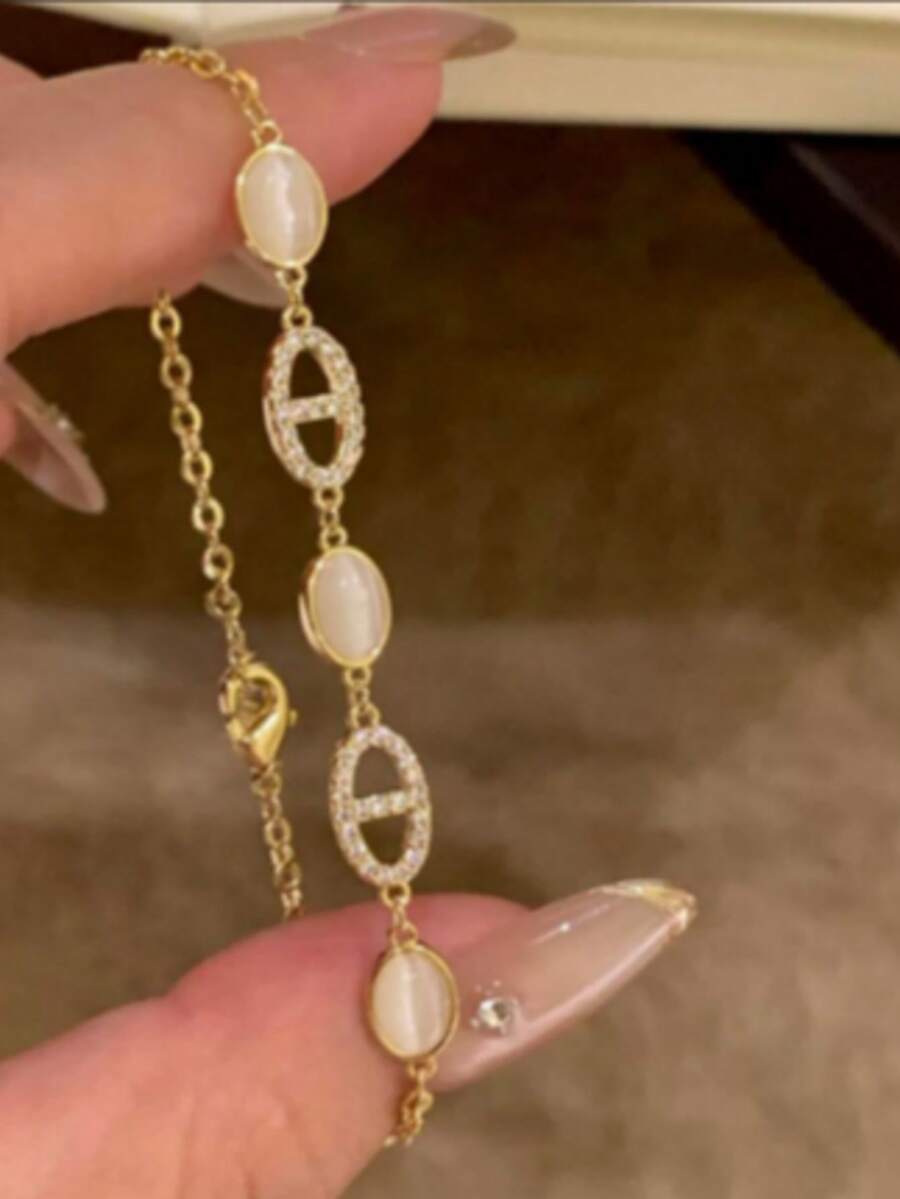1件輕奢小眾時尚鑲鑽心形女士手鍊 宴會派對送給朋友的禮物 - 彩色 - 查看 1