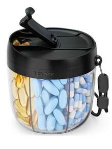 7 Large Compartment Pill And Vitamin Storage Box, Weekly Pill Organizer, Portable Medication Storage Bag, Storage Tool, Organizing Tool, Daily Use, Commute Use, Practicality, With Lanyard, Outdoor, Fitness, Home Daily Pill Storage, Multiple Colors, Black, Pink, White - Multi-color - View 11