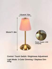 Pleated Fabric Lampshade LED Desk Lamp, Rechargeable Touch Wireless Table Lamp, Modern Metal Bedside Night Light, Home Bedroom Dining Room Decorative Atmosphere Light - One Size Fits All - View 10