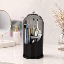 Large Capacity Cosmetic Organizer With 180° Sliding Dustproof Lid, 360° Rotating Makeup Brush Holder With 3 Storage Sections, Clear Covered Vanity Caddy For Toothbrush, Toothpaste And Lipstick, Dorm Essentials, Available In White, Gray, Green,Black - Multicolor - View 11