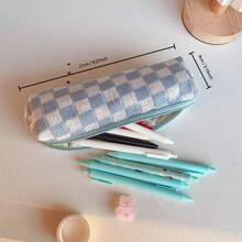 Knitted Pencil Case Korean Style INS Checkerboard Office Highly Attractive Stationery Box Minimalist Pencil Pouch - Multicolor - View 8