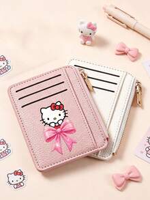 SANRIO Women Ultra Thin Card Holder Wallet With Zipper Pocket, Hello Kitty Print PU Leather Multi Slot Small Purse Minimalist Front Pocket Coin Case - Multicolor - View 6