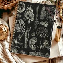1pc 21x14cm Spiral Journal, Black Background Human Body Anatomy Illustration Notebook, Gothic Medical Art Style, For Study & Work, Daily Log Diary Memorandum Book - M - View 4