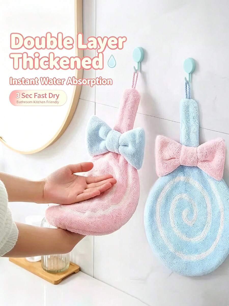 Cute Lollipop‑Shaped Hanging Hand Towel, Thickened Absorbent Coral Fleece Kids Small Towel, Soft Reusable Hand‑Drying Cloth, Multi‑Purpose Household Rag For Kitchen Wiping, Bathroom Hand & Face Washing Daily Household Cleaning Towel - Multicolor - View 1