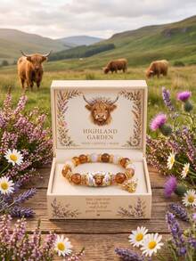 1pc Smiling High-Low Cow Beaded Bracelet With Gift Box, Lucky Healing Jewelry Gift - Multicolor - View 1