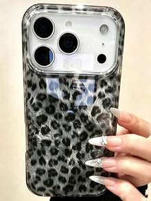 Luxury Autumn Brown Leopard Print Glitter Ice Phone Case, Compatible With IPhone 17 Pro Max 17 Pro 17 16 Pro Max 16 Pro 16 15 Pro Max 15 Pro 15 14 Pro Max 14 Pro 13 Pro Max 12 Pro Max 11, Fashionable Shockproof Anti-Drop Phone Case - Gray Leopard Print - View 1