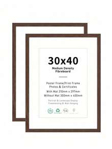 Mosearon 4/1組 30 X 40 cm MDF相框，A3與A4證書與海報框，無背板，配透明壓克力面板，適用於客廳、臥室與藝廊牆面裝飾，僅供展示 - 棕色 - 查看 7