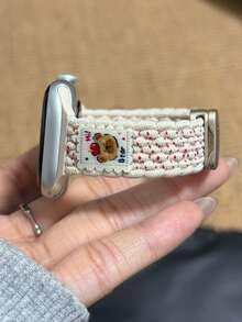 可愛甜美蘋果字母印花編織錶帶，可調節尼龍錶帶適用於 38 40 41 42 44 45 46 49mm，熊標誌適用於 Series 12 11 10 9 8 7 6 5 4 3 2 1 SE Ultra，女性日常裝飾替換錶帶，舒適易佩戴，智慧手錶配件，休閒運動風 - 星光紅點 - 查看 5