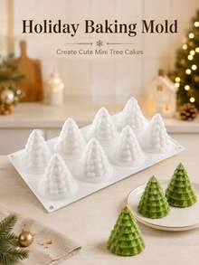 1pc Christmas Tree Cake Mold, 8-Cavity Holiday Baking Pan For Mousse, Pudding, Chocolate Desserts, Christmas Party Home Kitchen Easy Release Decorative Baking Mold Dessert Making Tool - White - View 2