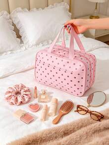 1pc Multi-Layer Compartment Handheld Pink Makeup Bag, Cosmetic Storage Bag, Travel Makeup Bag, Skincare Bag, Toiletry Bag, Women's Accessories, Travel Essentials, Cruise Necessities, Bridesmaid Gift, Valentine's Day Gift - Multicolor - View 6