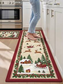 1pc Vintage Christmas Long Runner Rug, Kitchen Mat Suitable For Bathroom, Kitchen, Outdoor, Hallway, Bedroom, Living Room, Machine Washable Easy To Clean, Non-Slip Entryway Mat, Bedroom Decor Autumn Decoration Rug Accessory - Multicolor - View 6