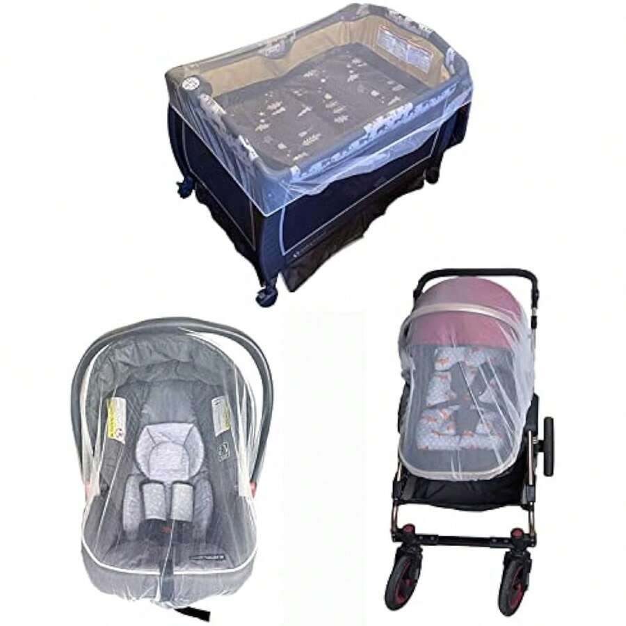 Moustiquaire Poussette Universelle, Capote Cosy pour Moustiquaire Lit Bébé, Protection Anti Insectes pour Landau, Lit Parapluie - blanc - Voir 1
