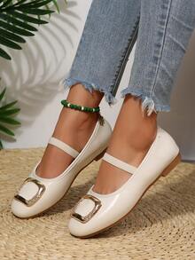 2026Women's Spring New ArrivalTrendsGold Chain Elegant Slip-On Loafers,Lightweight, Comfortable, VersatileRubber Flat Shoes - Beige - View 16