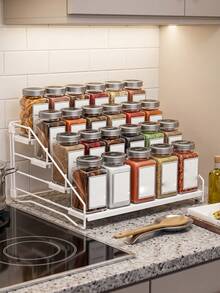 4-Tier Spice Rack Organizer, Ideal For Storing Sauce Bottles, Spice Tins, Measuring Spoons, Knives And Other Small Kitchen Supplies. Modern Kitchen Storage Rack, Metal Organizer Rack For Kitchen, Barthroom, Countertop. - Multicolor - View 6
