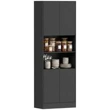 HOMCOM Buffet Haut Cuisine, Armoire de Cuisine, Vaisselier, 4 Portes à Fermeture Douce, 2 Compartiments Ouverts et Étagères Réglables, Meuble de Rangement pour Salon, Salle à Manger, 60x30x170cm, Noir - Noir - Voir 1