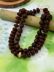 OABE 2pcs/Set Bohemian Style Brown Beaded Layered Necklace Including 1pc Round Bead Necklace And 1pc Oval Bead Necklace Suitable For Daily Wear - Coffee Brown - View 6