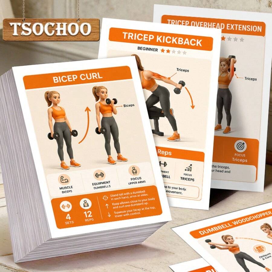 24Pcs Dumbbell Workout Exercise Flash Cards, Home Full Body Strength Training Instruction Guide Cards, Beginner & Intermediate Fitness Posture Reference Cards For Women, Indoor Gym Daily Workout Supplies - H2607121 - View 1