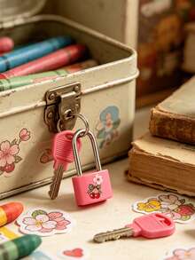 Mini Key Lock, Leopard Print Bow & Cherry Pattern, Metal Mini Lock With 2 Keys, Compact Padlock For Home, Luggage, Gym Locker, Pencil Case, Suitable For Graduation Season, Teacher's Day Gift - Multicolor - View 2
