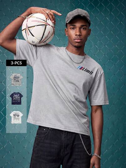 EVRINFINITE 3pcs Unisex Casual Comfortable Round Neck T-Shirts Tees With Racing Element Print