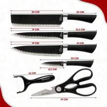 Jogo kit 6 peças Facas Descascador Tesoura Profissional Cozinha Gourmet Faca de Churrasco Profissional Antiaderente - colorido - Visão 10