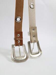 2.5CM Women's Belt With Metal Eyelets Boho Summer Gift - 米色+棕色 - 查看 3