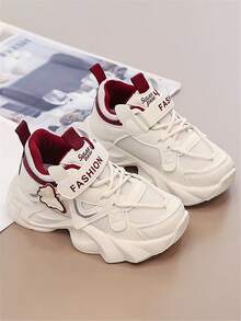 1 Pair Burgundy White Sneakers, Butterfly Decor, Sweet Girl Style, Suitable For Skirts And Pants, Large Mesh Breathable, Suitable For School - Burgundy - View 2