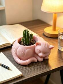 3D Printed Cute Sleeping Cat Shaped Planter, Creative Animal Succulent Pot Container, Balcony Window Sill Decor Art Flower Pot Ornament - A - View 9
