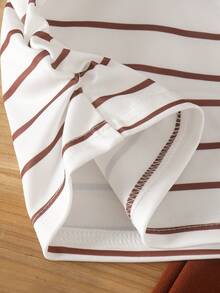 2pcs Baby Girl Casual Vintage Brown Striped Collared Waist-Cinching Long Sleeve Top & Straight Leg Pants Set, Thin Spring/Autumn - Khaki - View 7