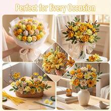 Yellow Pipe Cleaners Flower Craft Kit, 300pcs Chenille Stems With 2pcs Floral Tape, 150pcs Stamens,15pcs Floral Stems 30pcs Pearl Beads, 1pc Organza Ribbon, 1pc Instruction Card, DIY Handmade Bouquet Art Supplies For Birthday Gift Home Wedding Decor - Yellow - View 12