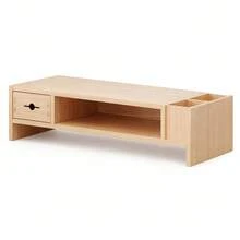 1pc Wooden Computer Monitor Stand With Drawer, Natural Wood Desktop Organizer With Side Pen Holder And Keyboard Storage, Multifunctional Laptop Book Stationery Storage Rack, Suitable For Home Office, Study, Dorm - Multicolor - View 7