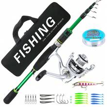 KecchKrezing Medium-Heavy Carbon Fiber Telescopic Straight Handle Fishing Rod 2000 Model Spinning Reel Set, Includes Lures, Fishing Line, Hooks And Carrying Bag, Perfect Gift For Friends, River And Lake Bass Fishing - Green - View 2