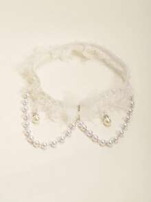 1pc White Lace Leg Garter With Faux Pearl Chain And Butterfly Decor Bridal Thigh Chain - White - View 2