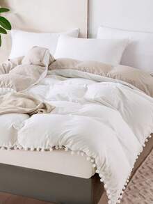 1pc Color Blocked Single Duvet Cover, White Front, Close Fitting Camel Color, Paired With Chromosphere Bedding -1 Down Duvet Cover (Without Core), Soft Polyester Fiber, Breathable And Machine Washable, Bohemian Style - White - View 8