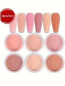 Set Bubuk Kuku Akrilik Romantis Warna Pink Acak 6/3/1 Pc - Bubuk Kristal Ukir Gliter 10g untuk Ekstensi Kuku Profesional DIY - Dekorasi Seni Berkilau - MultiWarna - View 3