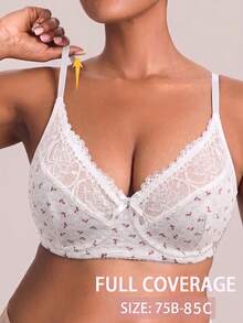 Bra Wanita Motif Bunga, Patchwork Renda, Berkawat, Anti-Kendur, Nyaman - Grey - View 5